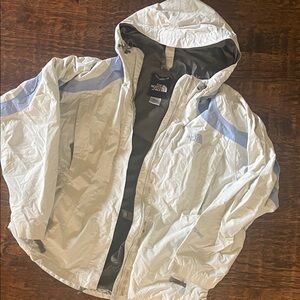The North Face Light Gray and Blue Hooded Shell Jacket